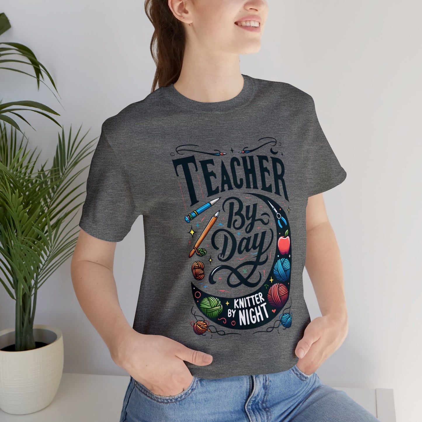 Teacher by Day Knitter by Night Unisex Jersey Short Sleeve Tee